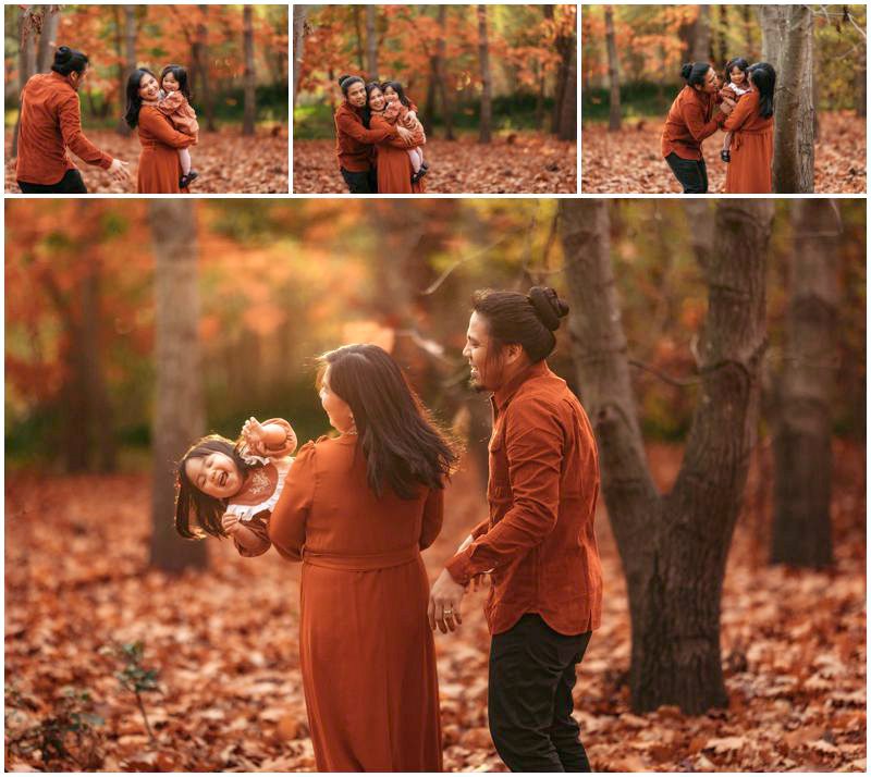 Autumn Canberra Family Photography Session with Smiling Child and Parents Amongst Vibrant Autumn Foliage_0001