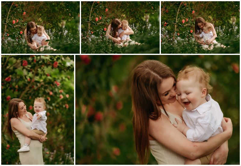 Gleeful Toddler Taking First Steps on a Spring Day with Mother Watching Over in a Canberra Family Photography Session_0007