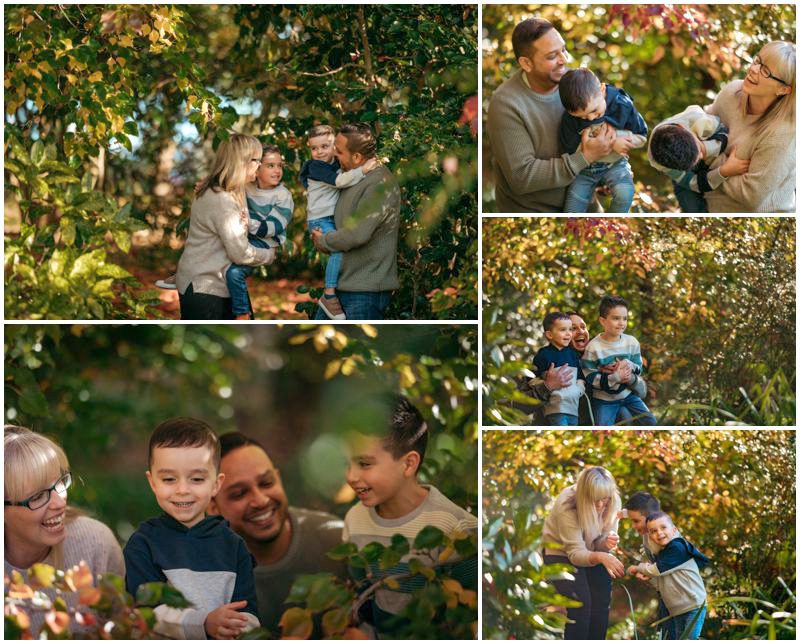 Joyful Autumn Canberra Family Photo Shoot with Two Children Leading the Way Through a Trail of Colorful Fallen Leaves_0002