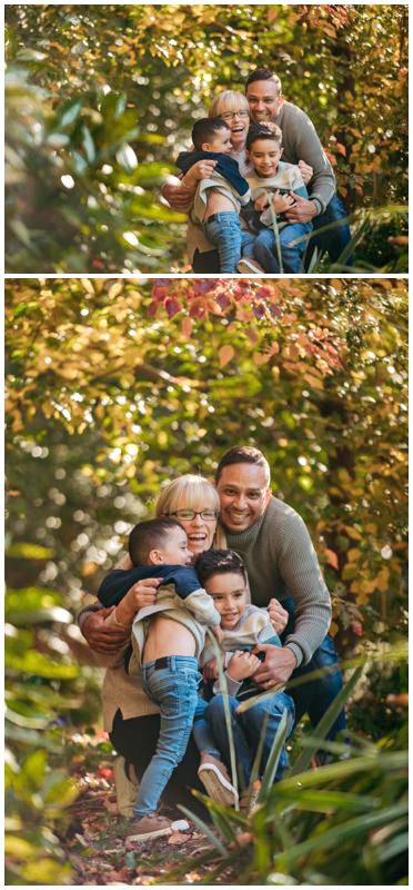 Joyful Autumn Canberra Family Photo Shoot with Two Children Leading the Way Through a Trail of Colorful Fallen Leaves_0003