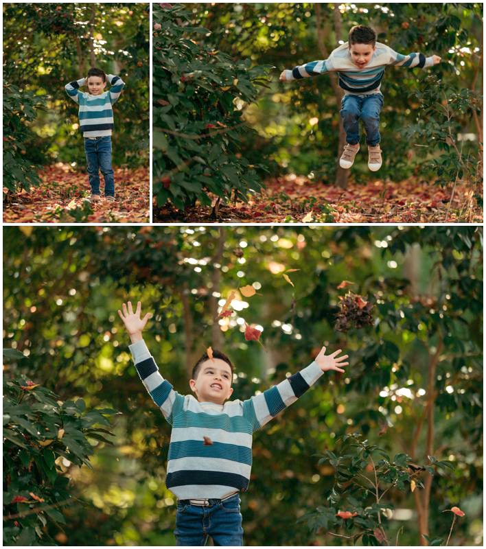 Joyful Autumn Canberra Family Photo Shoot with Two Children Leading the Way Through a Trail of Colorful Fallen Leaves_0006