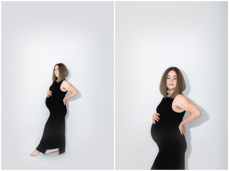 Studio Canberra Maternity Photography Featuring Elegant Woman in Flowing Black Gown_0012