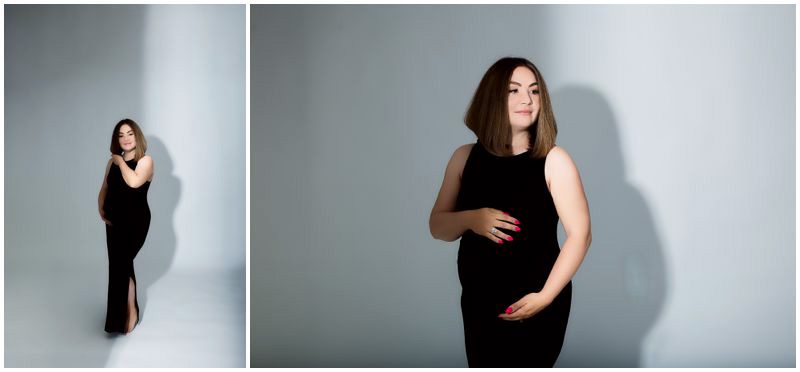 Studio Canberra Maternity Photography Featuring Elegant Woman in Flowing Black Gown_0014