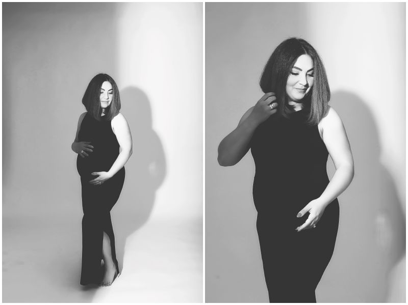 Studio Canberra Maternity Photography Featuring Elegant Woman in Flowing Black Gown_0015