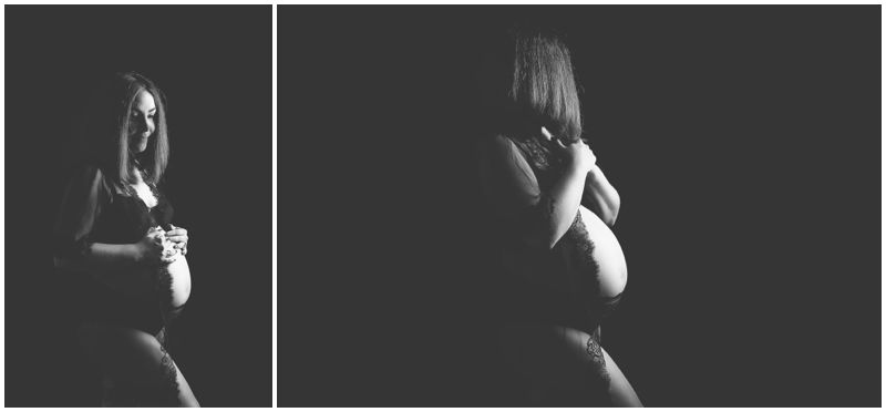 Studio Canberra Maternity Photography Featuring Elegant Woman in Flowing Black Gown_0016